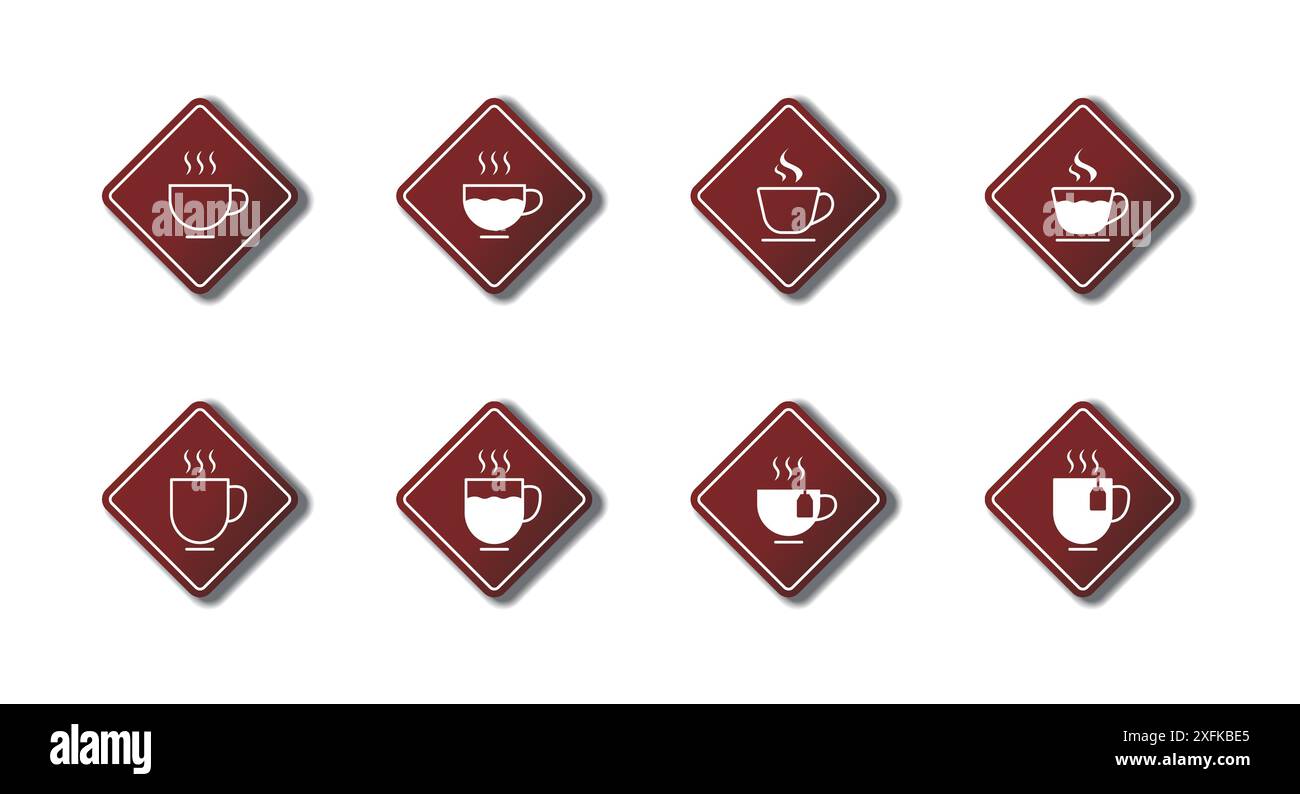 Set di icone per caffè e tè. Illustrazione vettoriale piatta. Illustrazione Vettoriale Set di icone per caffè e tè. Illustrazione vettoriale piatta. Illustrazione Vettoriale