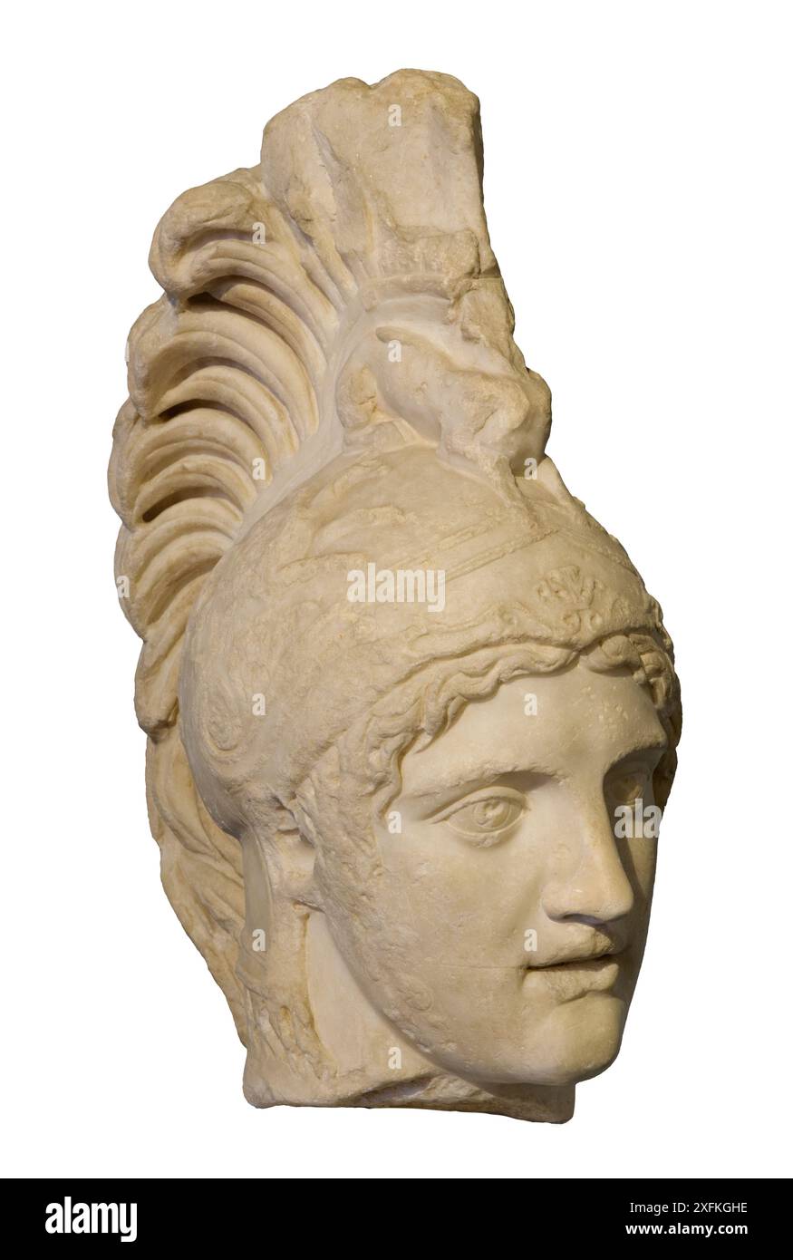 Capo di Ares (tipo Ares Borghese). Marmo luna. Replica severiana del dopo una statua greca in bronzo di Alkamenes fusa nel 420 a.C. Foto Stock Capo di Ares (tipo Ares Borghese). Marmo luna. Replica severiana del dopo una statua greca in bronzo di Alkamenes fusa nel 420 a.C. Foto Stock