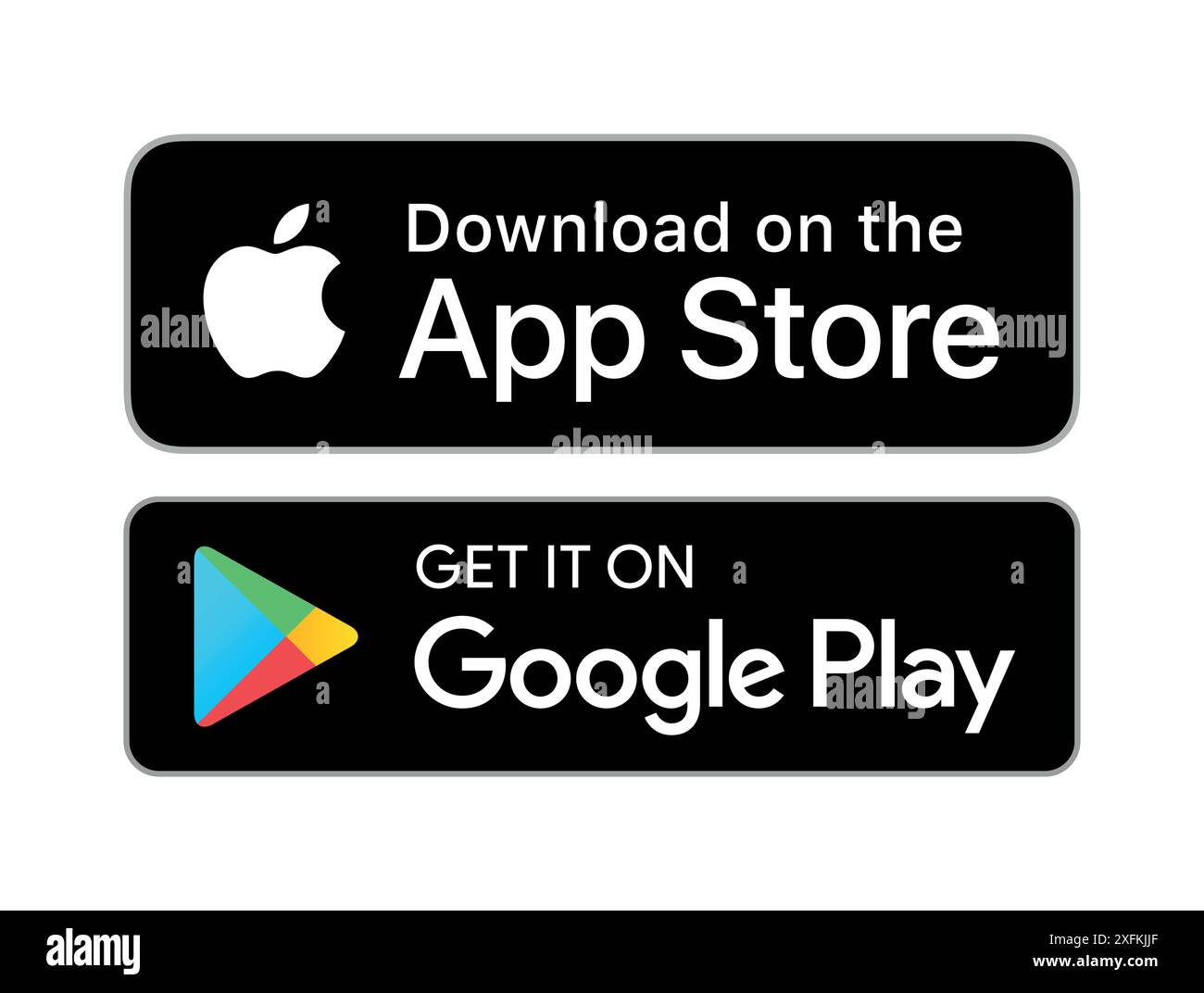 6 ottobre 2020: Scarica dall'App Store e scaricalo sulle icone dei pulsanti Google Play, illustrazione vettoriale Illustrazione Vettoriale