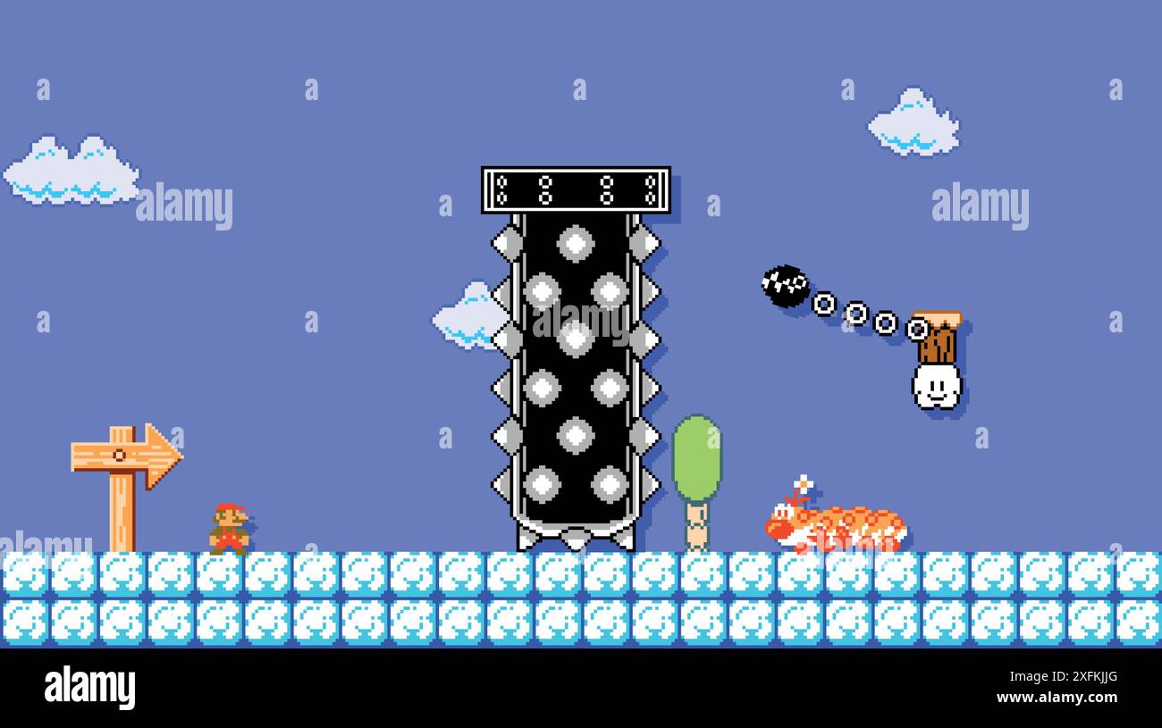 1° ottobre 2020: Mario in the Sky, arte del classico videogioco Super Mario Bros, illustrazione vettoriale pixel design. Super Mario Bros è un video della piattaforma Illustrazione Vettoriale