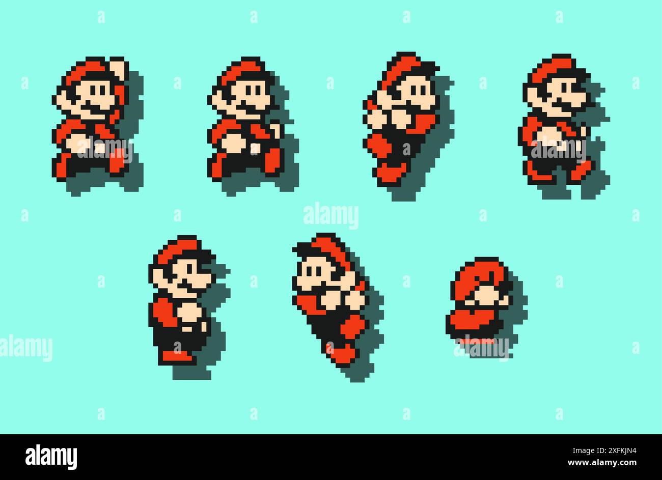 8 dicembre 2020: Set di grandi mosse di Mario, arte del videogioco classico di Super Mario Bros 3, illustrazione vettoriale di pixel design. Super Mario Bros 3 è un pla Illustrazione Vettoriale