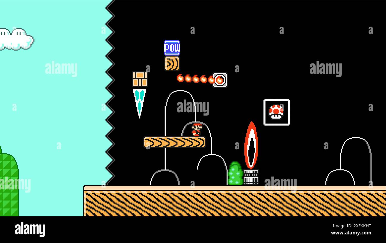 8 dicembre 2020: Mario alla fine di Level, arte del videogioco classico di Super Mario Bros 3, grafica vettoriale pixel design. Super Mario Bros 3 è una Illustrazione Vettoriale