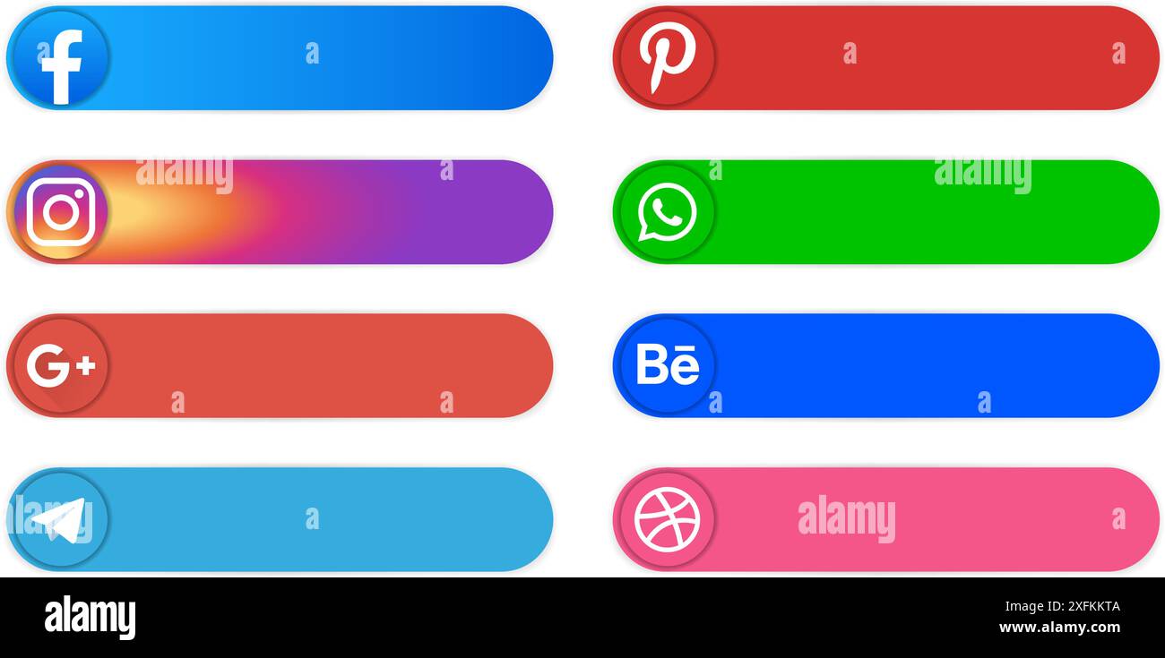 Kiev, Ucraina - 10 marzo 2021: Social media popolari e altre icone con etichetta, come: Facebook, Instagram, Pinterest, Whatsapp, Google Plus, Behan Illustrazione Vettoriale