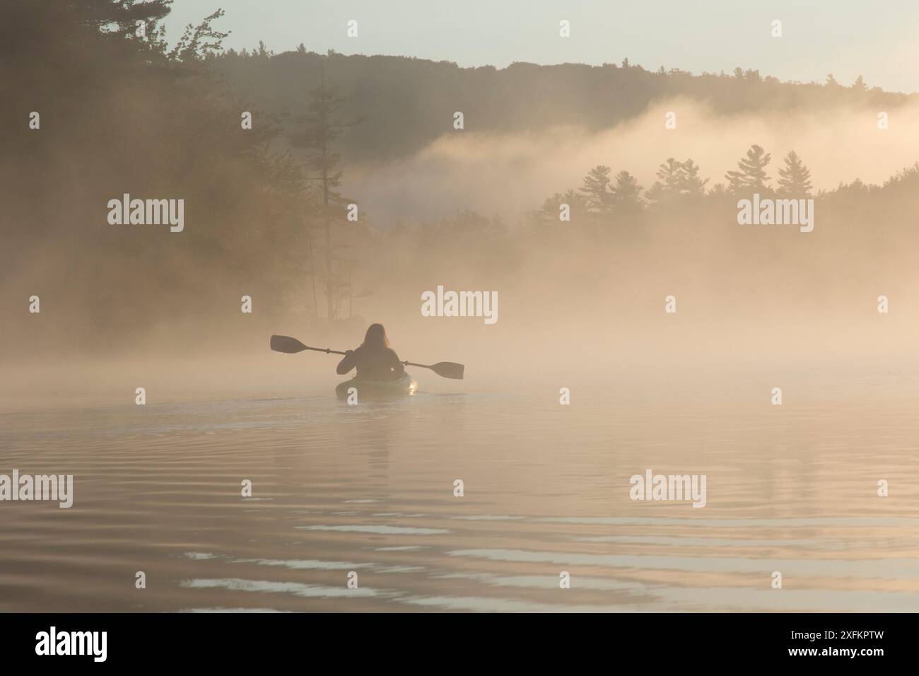 Kayak all'alba, Grafton Pond, Enfield, New Hampshire, Stati Uniti. Foto Stock