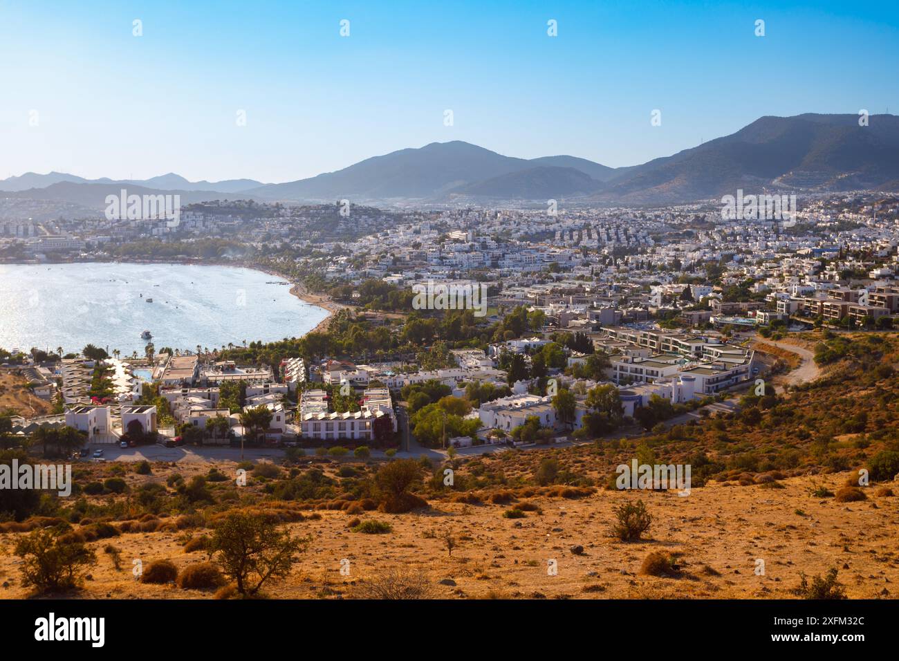 Vista panoramica aerea della Beauty Bay nella città di Bodrum. Bodrum è una città della provincia di Mugla, Turchia. Foto Stock