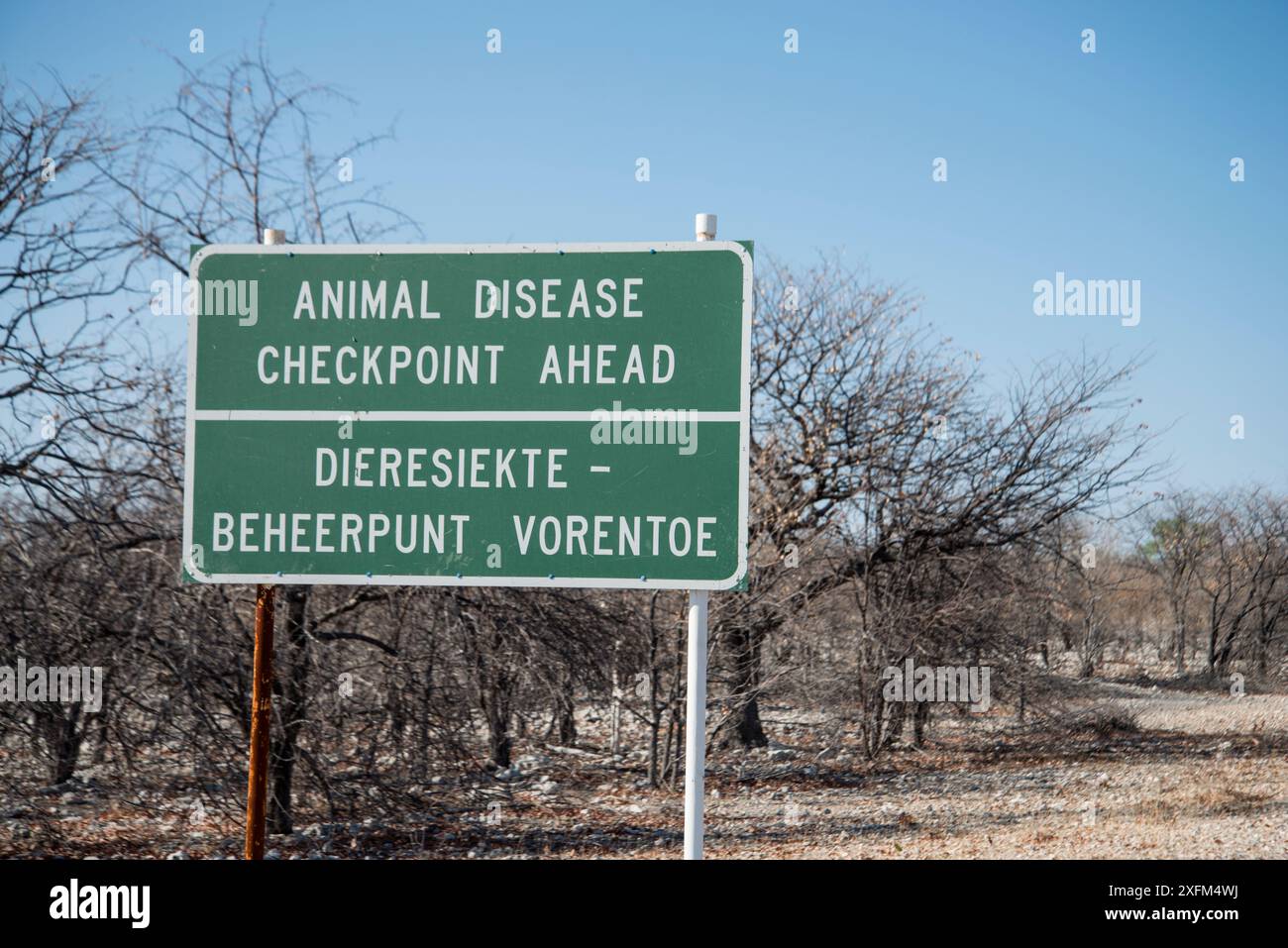 Segno del punto di controllo della malattia animale, Namibia, ottobre 2016 Foto Stock