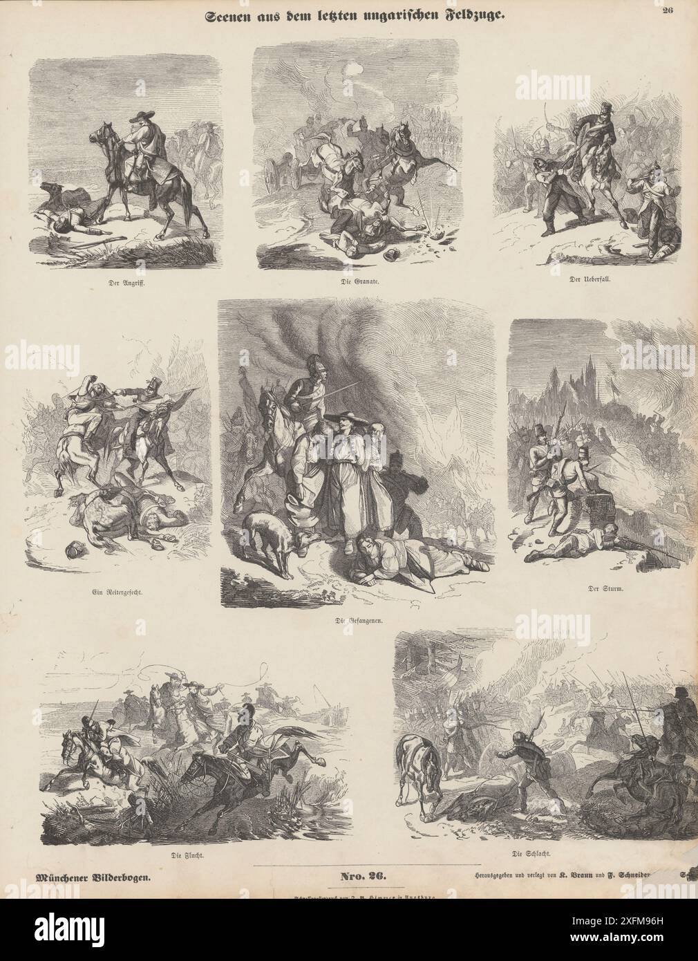 Litografia della rivoluzione ungherese del 1848. Scene dell'ultima campagna ungherese, 1849 Foto Stock