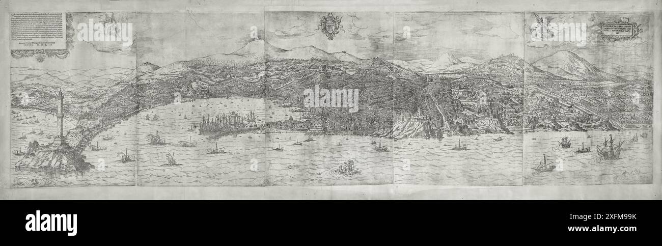 Panorama tardo medioevale di Genova, 1553. Wyngaerde, Anton van den, morto nel 1571 artista. Foto Stock