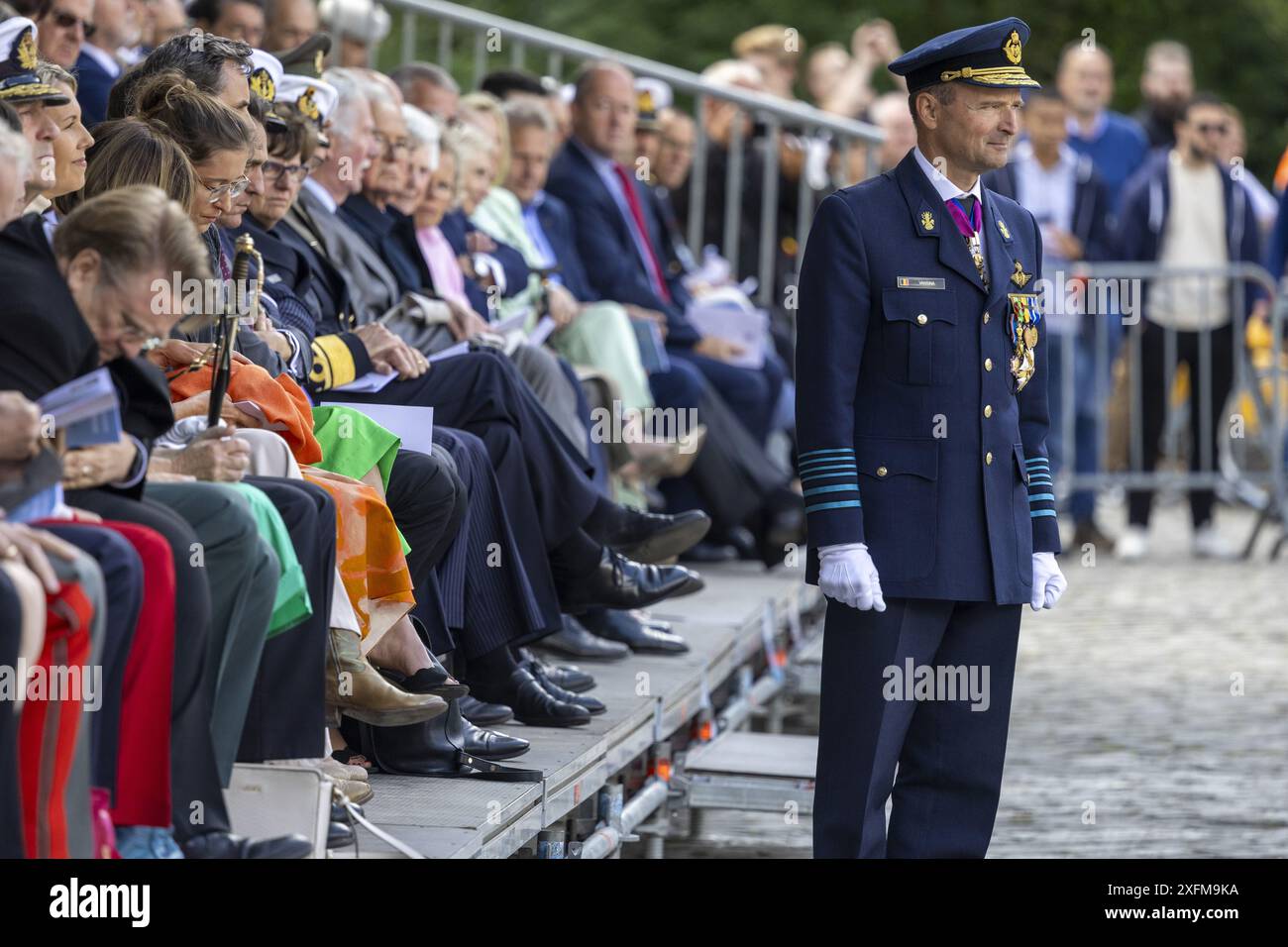 Bruxelles, Belgio. 4 luglio 2024. Nuovo capo della difesa Frederik Vansina nella foto durante una cerimonia della difesa belga per trasferire il comando dall'uscente al capo di stato maggiore, giovedì 4 luglio 2024 a Bruxelles. Il tenente generale Vansina succede all'ammiraglio Hofman, che sta lasciando il servizio attivo. BELGA FOTO NICOLAS MAETERLINCK credito: Belga News Agency/Alamy Live News Foto Stock