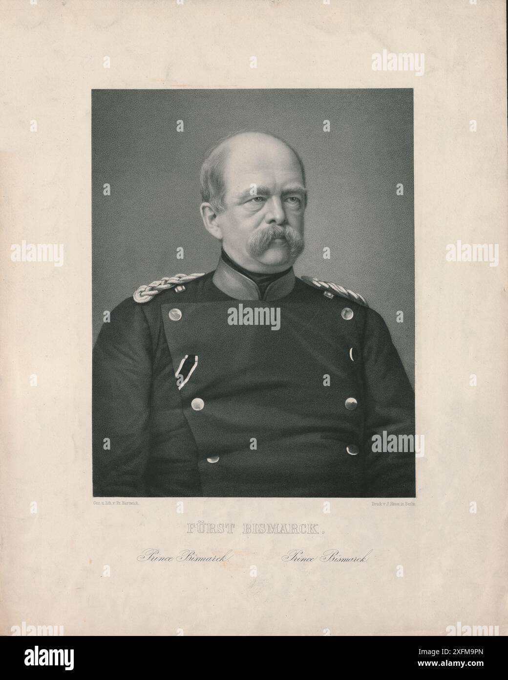 Ritratto di otto von Bismarck. 1875 Ottone, Principe di Bismarck, Conte di Bismarck-Schönhausen, Duca di Lauenburg (1815–1898) fu un politico e diplomatico tedesco conservatore. Dal 1862 al 1890 - con una breve interruzione nel 1873 - fu primo ministro della Prussia, e dal 1867 al 1871 fu anche cancelliere della Confederazione tedesca del Nord. Dal 1871 al 1890 fu il primo cancelliere dell'Impero tedesco, la cui fondazione aveva significativamente promosso. Bismarck è considerato il finitore dell'unificazione tedesca e il fondatore del moderno stato sociale. Foto Stock