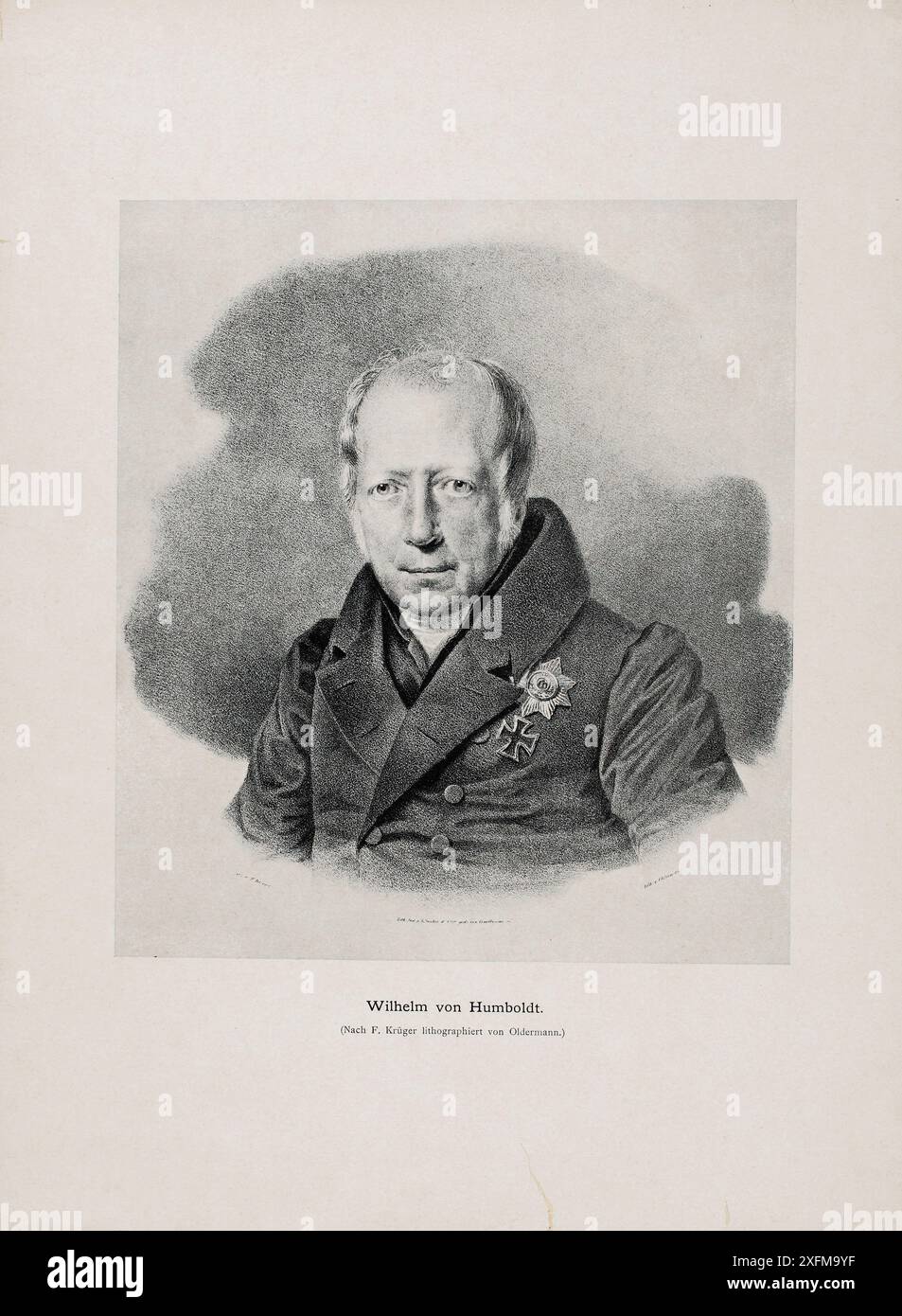 Ritratto di Carl Wilhelm Baron von Humboldt, 1900 Friedrich Wilhelm Christian Karl Ferdinand von Humboldt (1767–1835) è stato un filosofo, linguista, funzionario del governo, diplomatico e fondatore dell'Università Humboldt di Berlino, che prese il suo nome nel 1949 (e anche in onore del suo fratello minore, Alexander von Humboldt, un naturalista). Foto Stock
