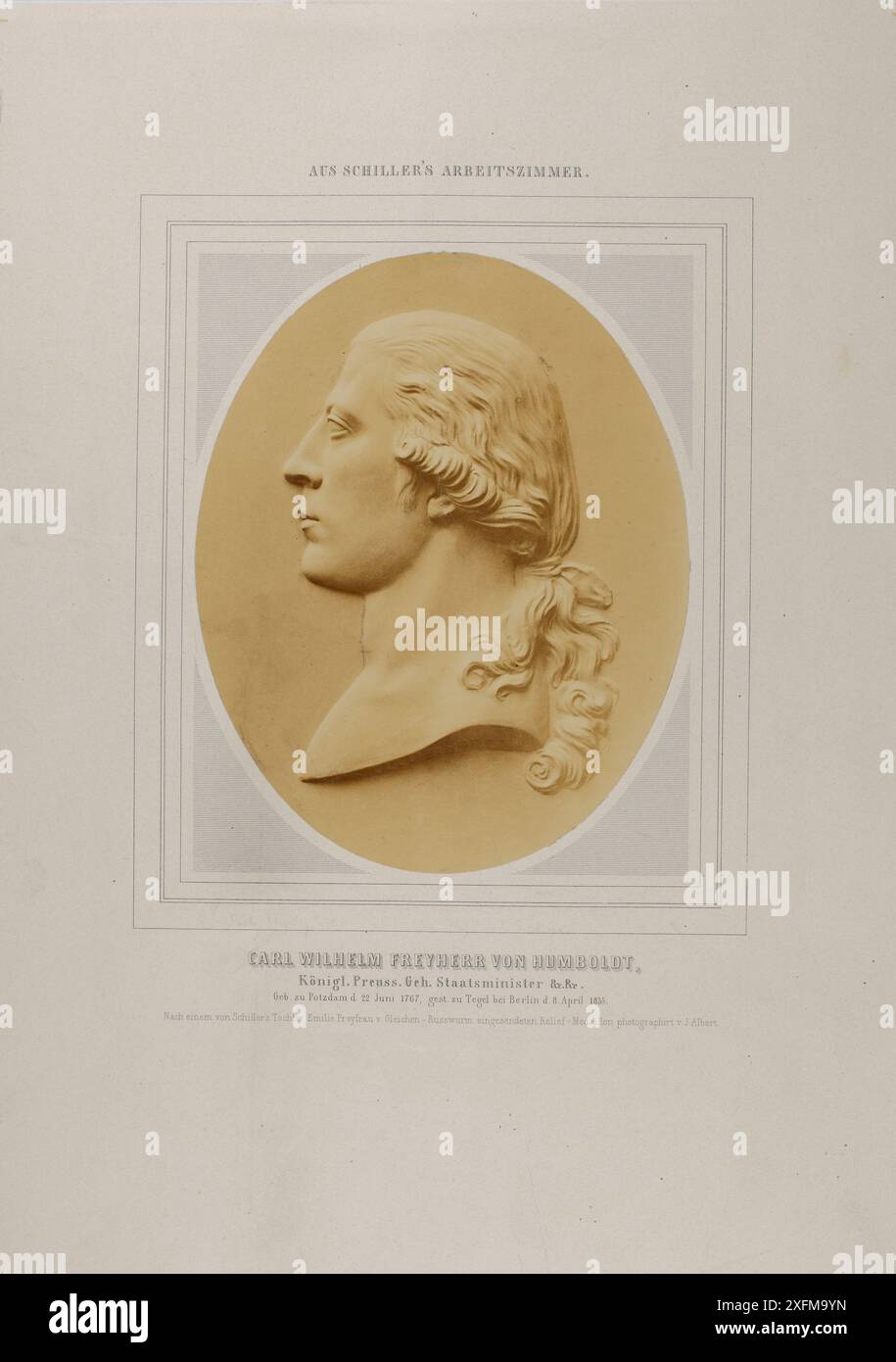 Ritratto di Carl Wilhelm Baron von Humboldt, 1865 Friedrich Wilhelm Christian Karl Ferdinand von Humboldt (1767–1835) è stato un filosofo, linguista, funzionario del governo, diplomatico e fondatore dell'Università Humboldt di Berlino, che prese il suo nome nel 1949 (e anche in onore del suo fratello minore, Alexander von Humboldt, un naturalista). Foto Stock