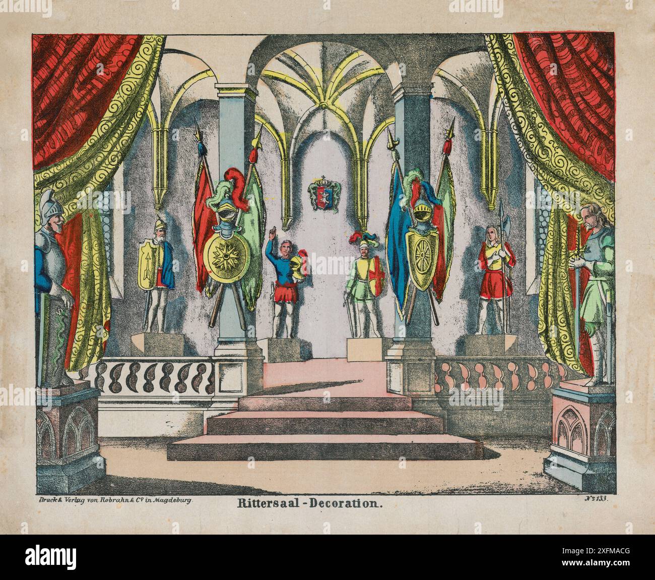 Illustrazione vintage per bambini. Knights' Hall - Decoration , 1835 Foto Stock