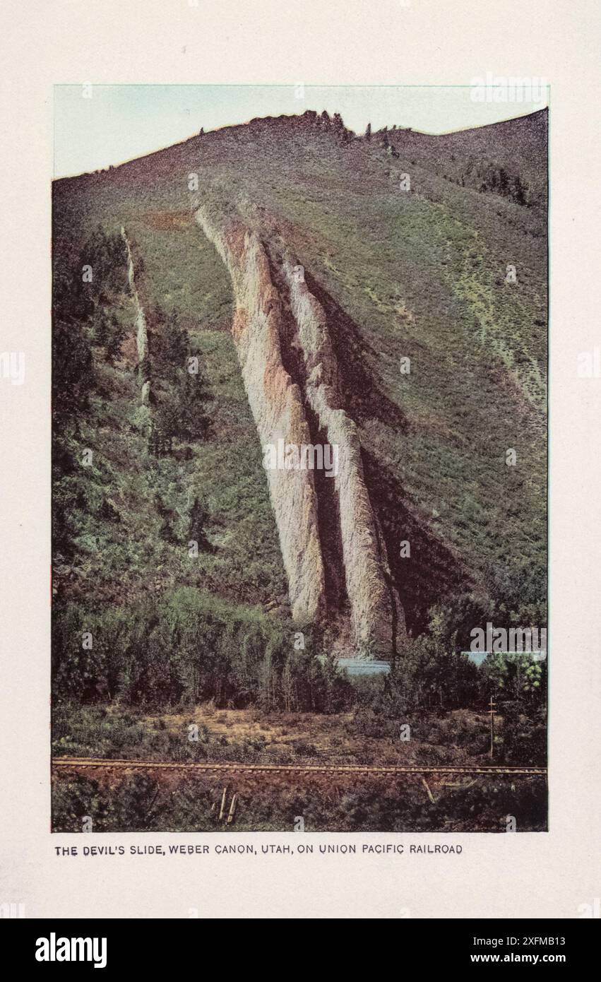 Foto d'epoca di The devil's Slide, Weber Canon, Utah, sulla Union Pacific Railroad. STATI UNITI, 1899 Foto Stock