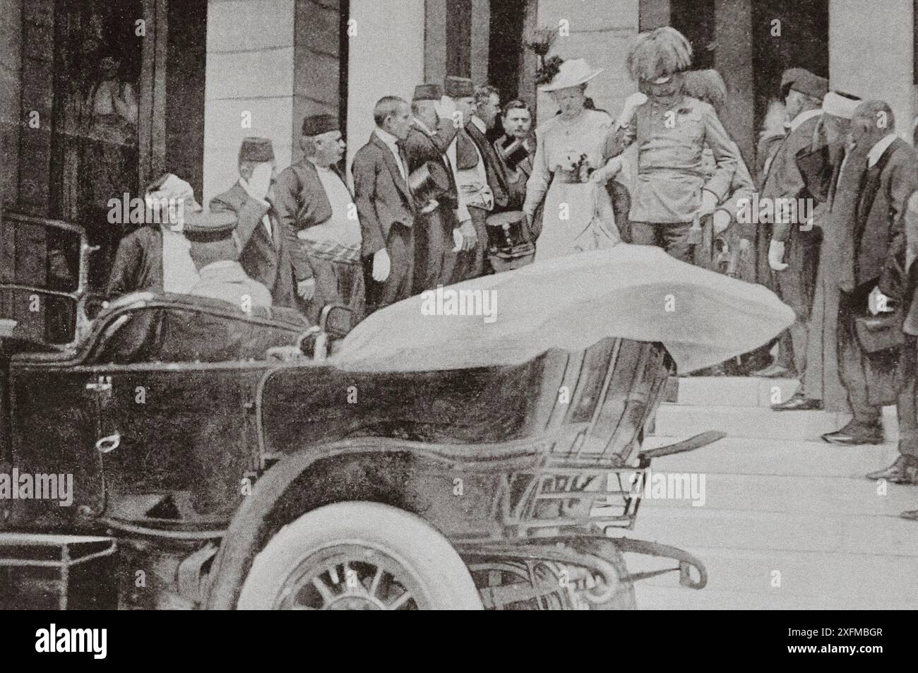 L'arciduca Francesco Ferdinando d'Austria con sua moglie Sofia, duchessa di Hohenberg prima del loro assassinio a Sarajevo. Casus belli della prima guerra mondiale 1914 Foto Stock