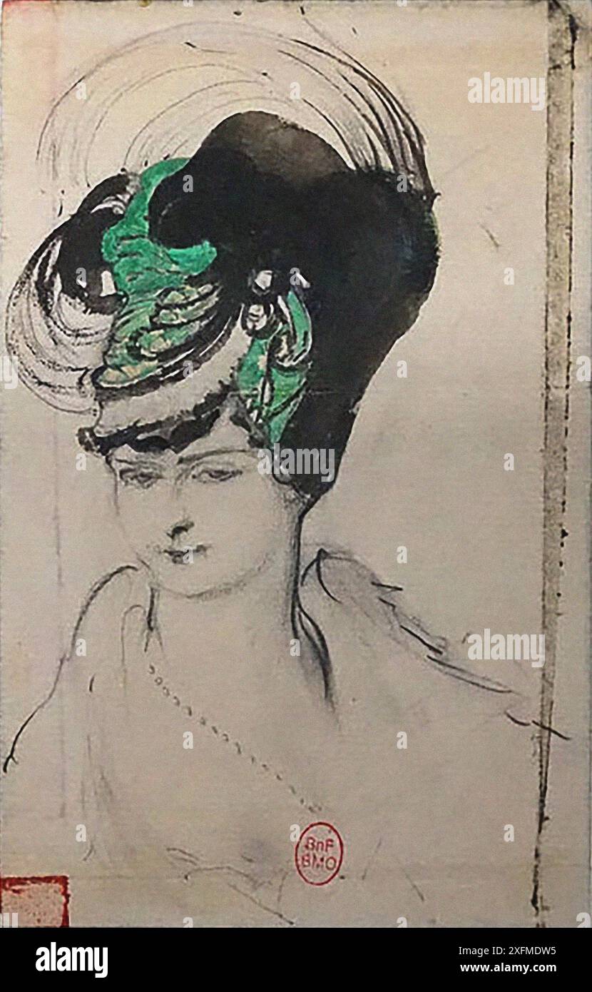 Misia Sert et projet de chapeau. Museo: Bibliothèque-Musée de l'Opera Garnier, Parigi. Autore: Leon Bakst. Foto Stock