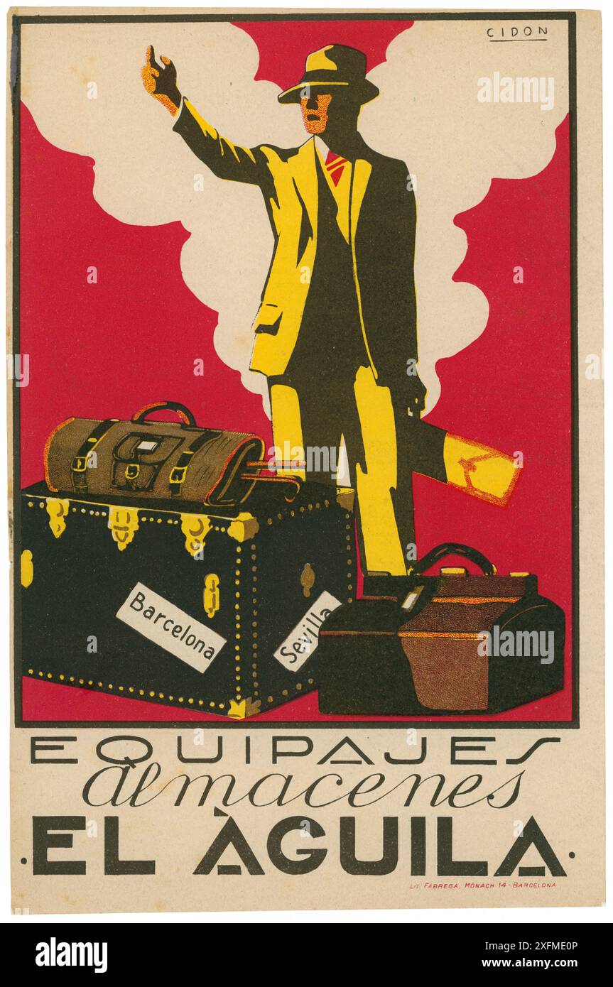 Publicidad. Barcellona. Almacenes el Águila. Equipajes. Años 1920/1930. Autore: Francisco Cidon Navarro. Foto Stock