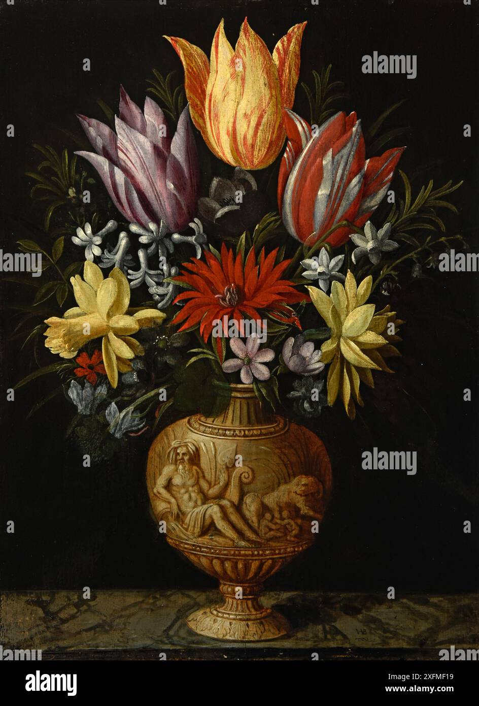 Fiori in vaso su un basamento di marmo. Museo: COLLEZIONE PRIVATA. Autore: Borcht, Hendrik van der, il Vecchio. Foto Stock