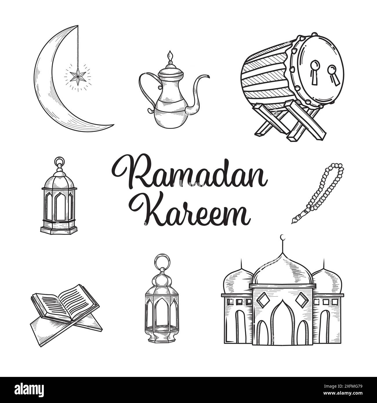 Illustrazione di Ramadhan kareem elemento doodle disegnato a mano Illustrazione Vettoriale