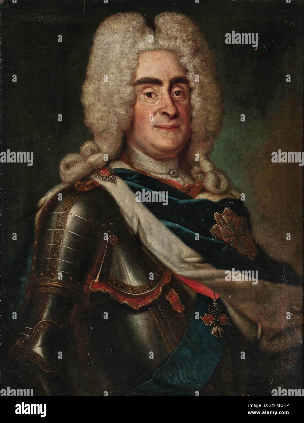 Ritratto di Augusto II il forte (1670-1733) con l'ordine polacco dell'Aquila Bianca. Museo: COLLEZIONE PRIVATA. Autore: ANONIMO. Foto Stock