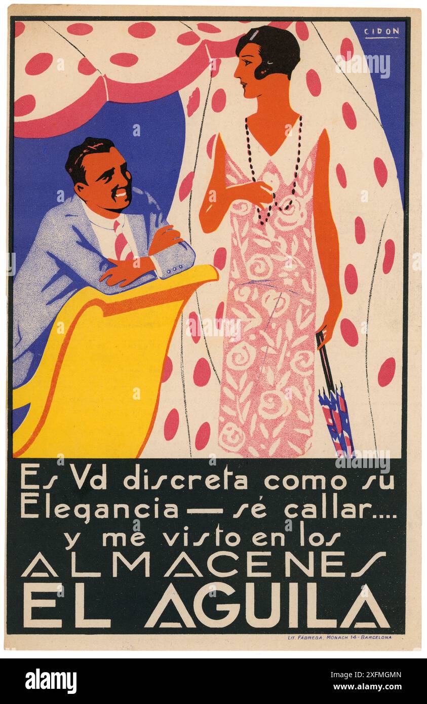 Publicidad. Barcellona. Almacenes el Águila. Elegancia. Años 1920/1930. Autore: Francisco Cidon Navarro. Foto Stock