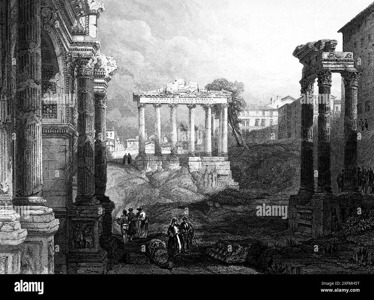 Illustrazione del foro Romano Roma Italia dal XIX secolo la Bibbia Imperiale illustrata Foto Stock