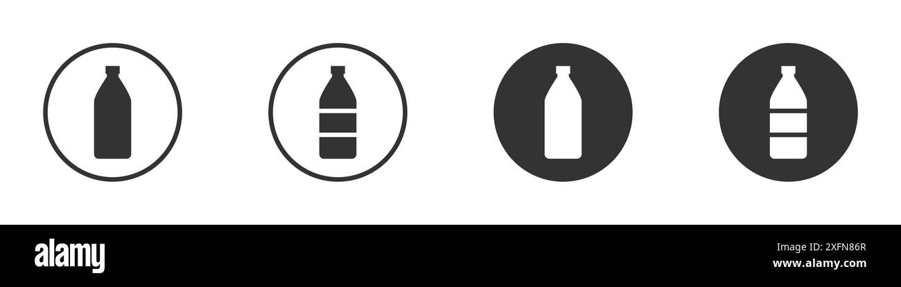 Set icone flacone. Simbolo del flacone di plastica. Illustrazione vettoriale piatta Illustrazione Vettoriale