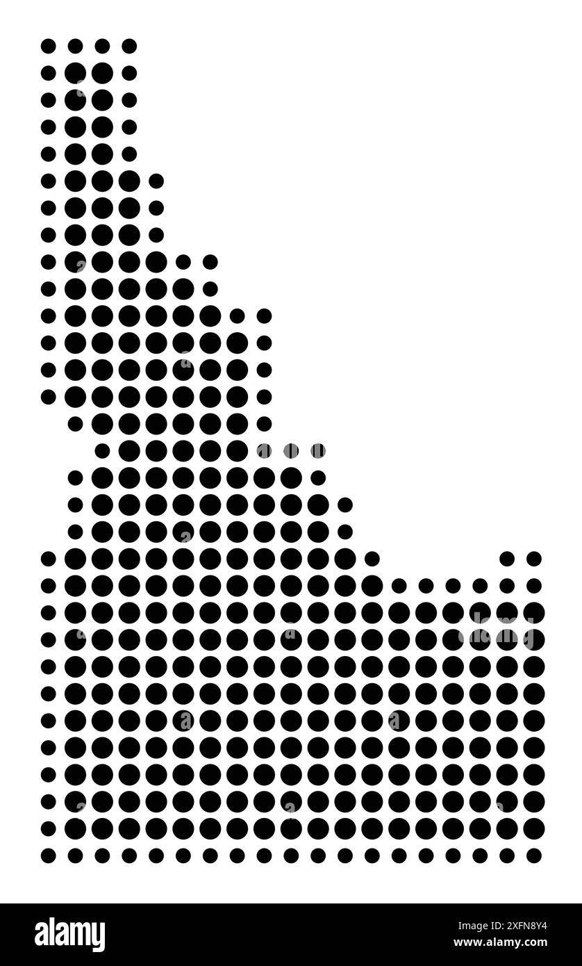 Mappa dei simboli dell'Idaho (Stati Uniti d'America) che mostra lo stato con un modello di cerchi neri Illustrazione Vettoriale