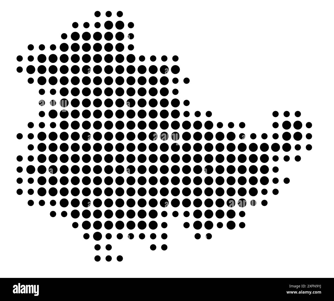 Mappa dei simboli del Bundesland Thüringen (Germania) che mostra lo stato/provincia con un motivo di cerchi neri Illustrazione Vettoriale