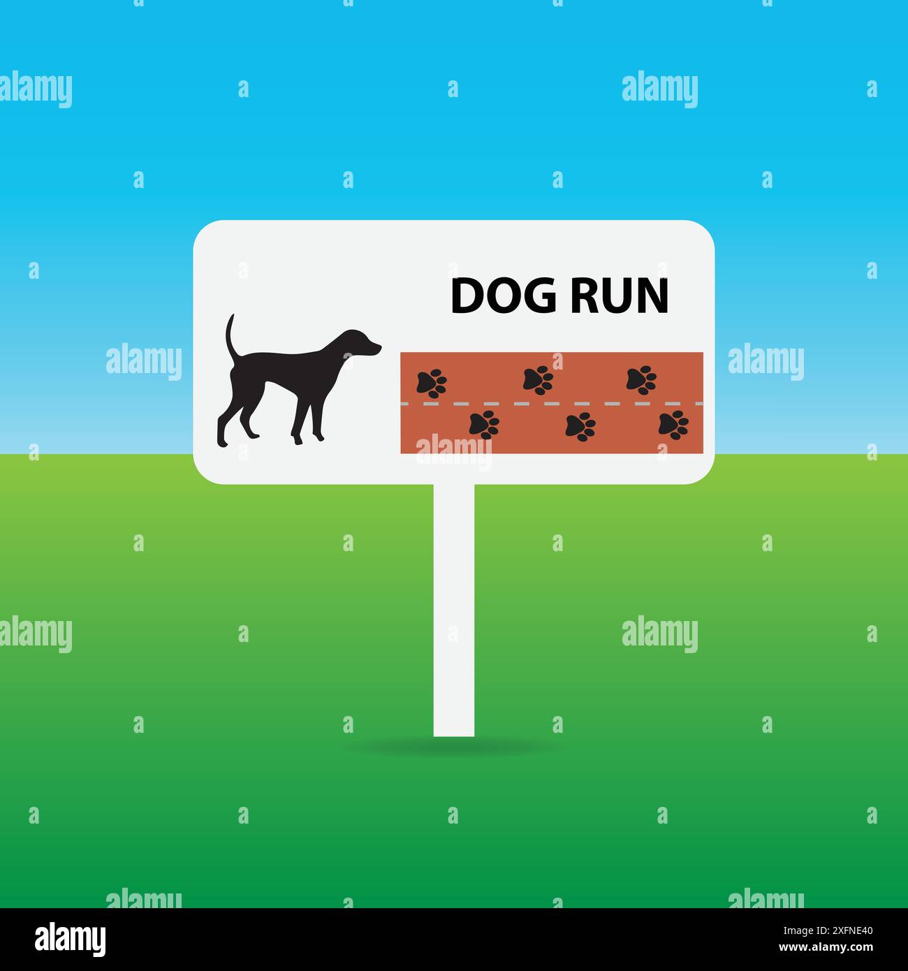 Segnaletica con la silhouette di un cane e il testo Dog Run Illustrazione Vettoriale