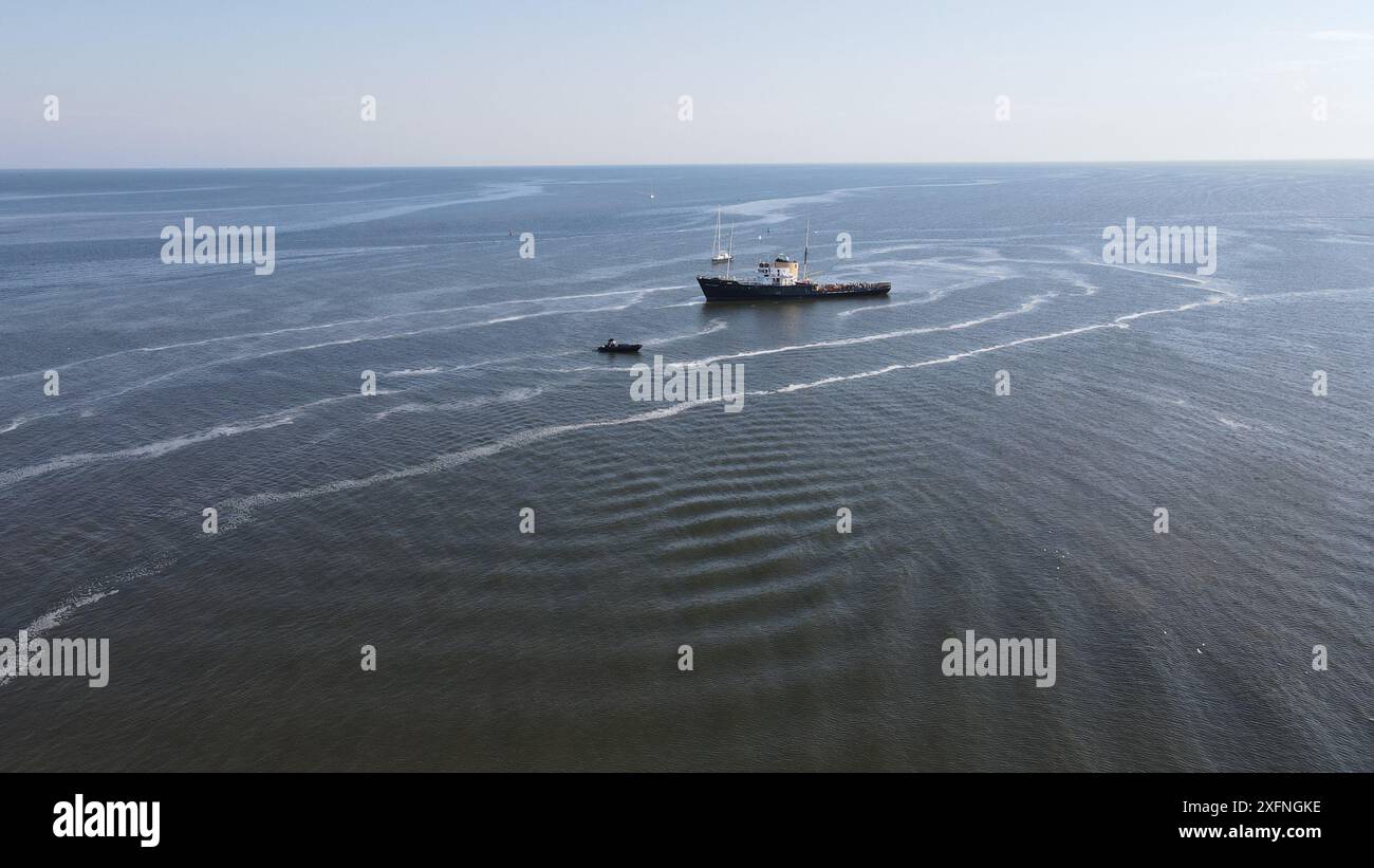 La Tugboat Holland, un punto di riferimento del servizio marittimo, incarna l'essenza dell'affidabilità e della forza sui corsi d'acqua. Costruito per manovrare e assistere, Foto Stock