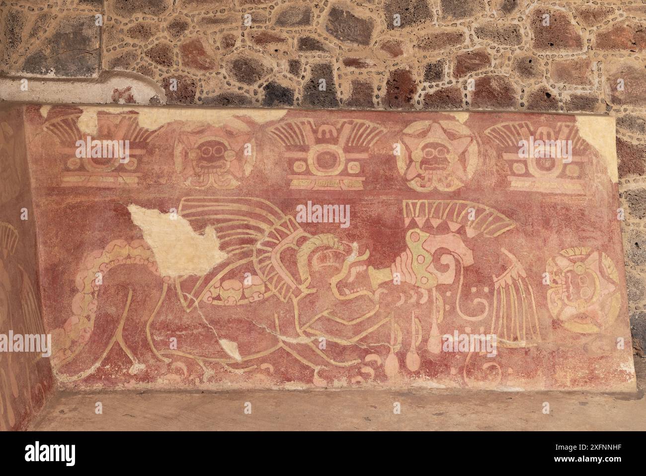 Arte mesoamerica, murale di Teotihuacan; pittura di un gatto felino, forse un giaguaro; Palazzo di Quetzalpapálotl; antica Teotihuacan pre-ispanica; Messico Foto Stock