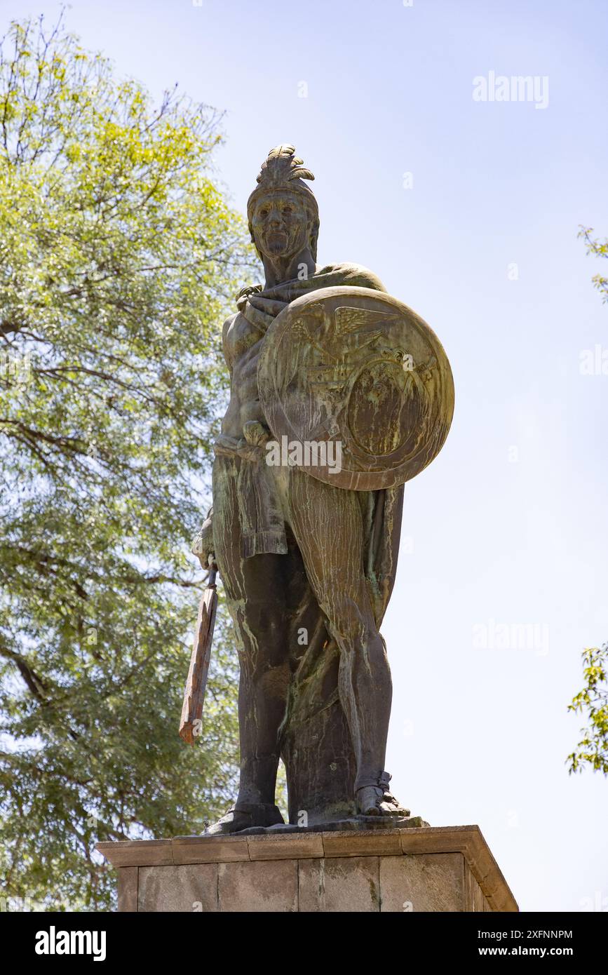 Xicotencatl II, o Xicotencatl il giovane, statua a Tlaxcala; guerriero azteco durante l'invasione spagnola nel XVI secolo, Tlaxcala, storia del Messico. Foto Stock