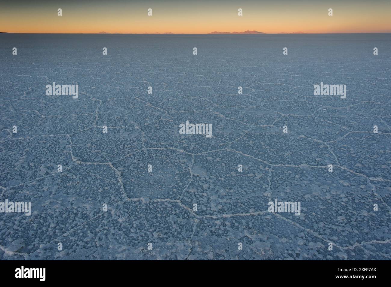 Salina, Salar de Uyuni a sunrise, Altiplano, Bolivia, Aprile. Foto Stock
