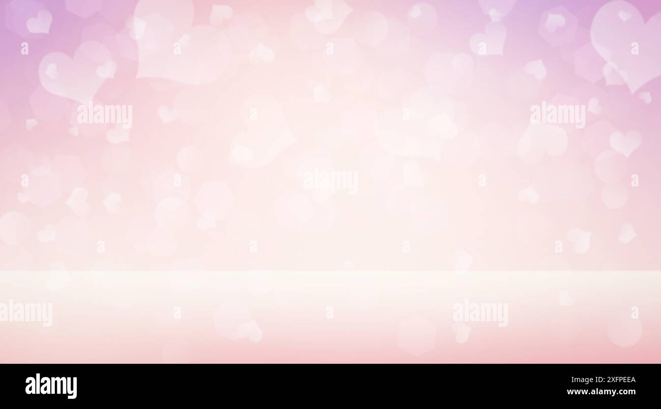 Sfondo bokeh cuori rosa, banner luce offuscata San Valentino, spazio copia Foto Stock