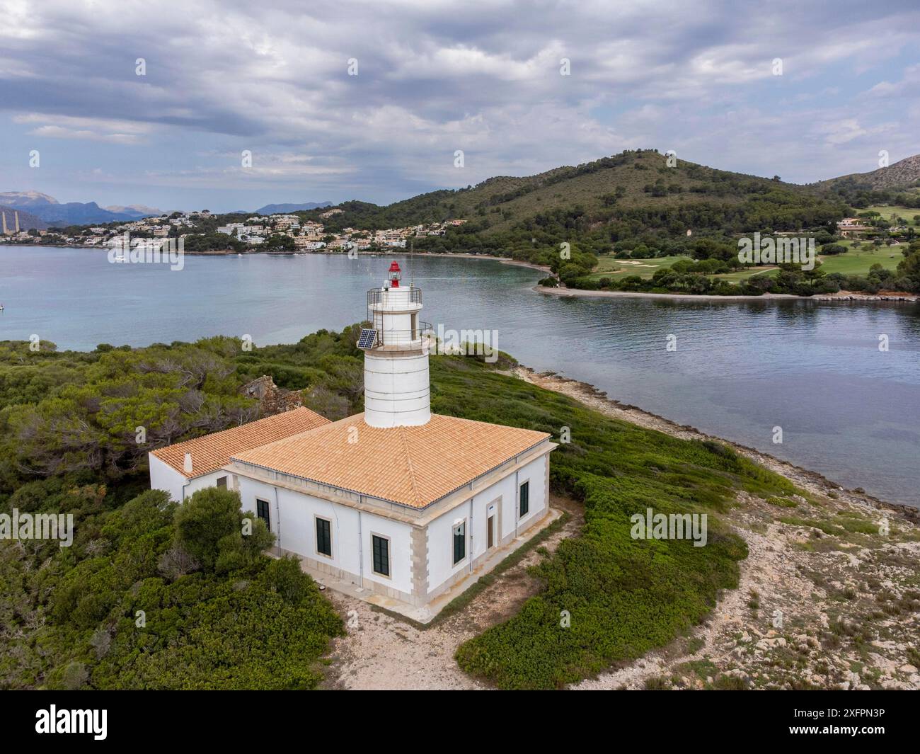 Faro di Alcanada, Alcudia, Maiorca, Isole Baleari, Spagna Foto Stock