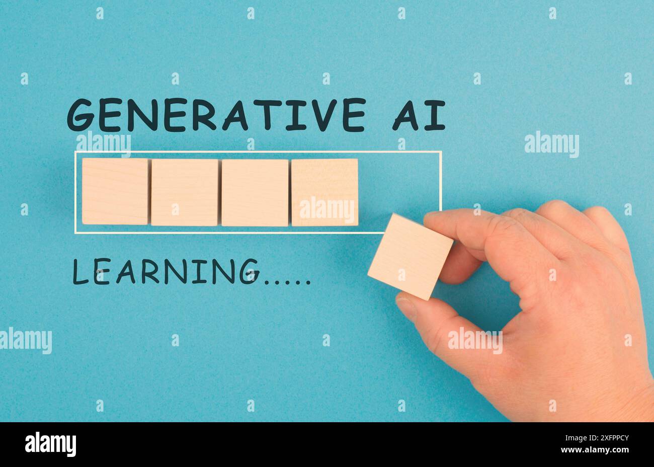 Apprendimento dell'intelligenza artificiale generativa, barra di caricamento, intelligenza artificiale in corso, tecnologia in concorrenza con le risorse umane, manodopera contro il cyborg Foto Stock