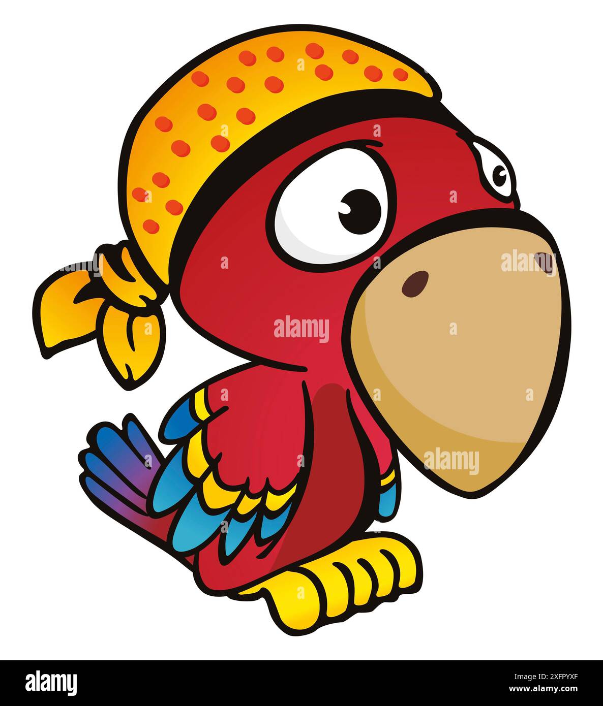 Illustrazione del personaggio del cartone animato Parrot con un velo Foto Stock