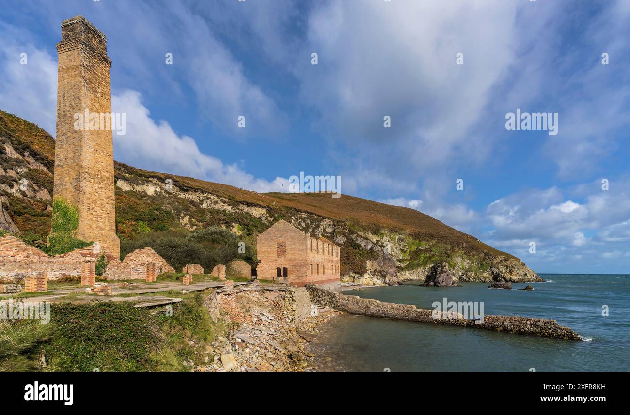 Parte delle rovine dell'abbandono Porth Wen Brickworks, Porth Wen Bay, costa settentrionale di Anglesey, Galles del Nord Regno Unito, ottobre 2017. Foto Stock