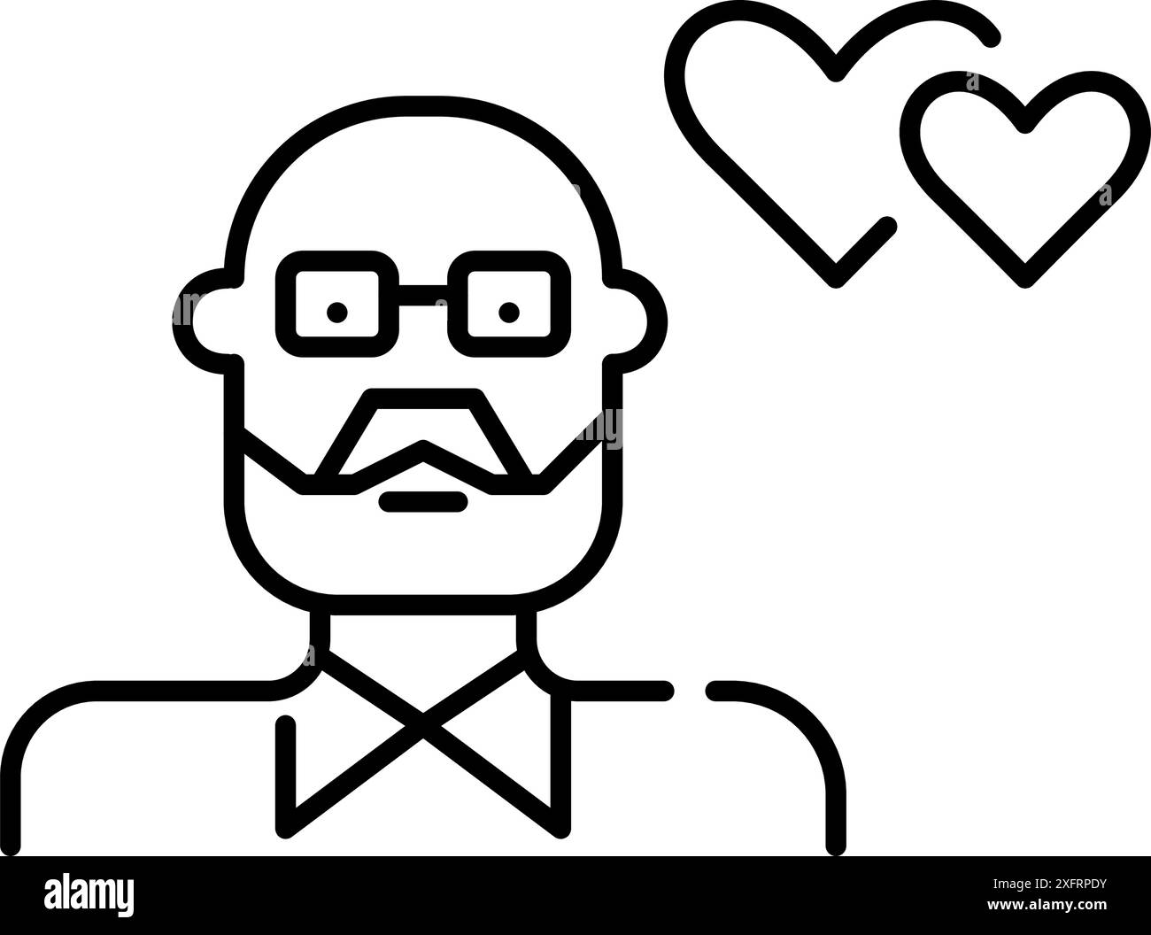 L'uomo anziano e i cuori si intrecciano. Coltivare relazioni, supporto ed empatia negli ambienti di cura degli anziani. Icona del vettore pixel Perfect Illustrazione Vettoriale