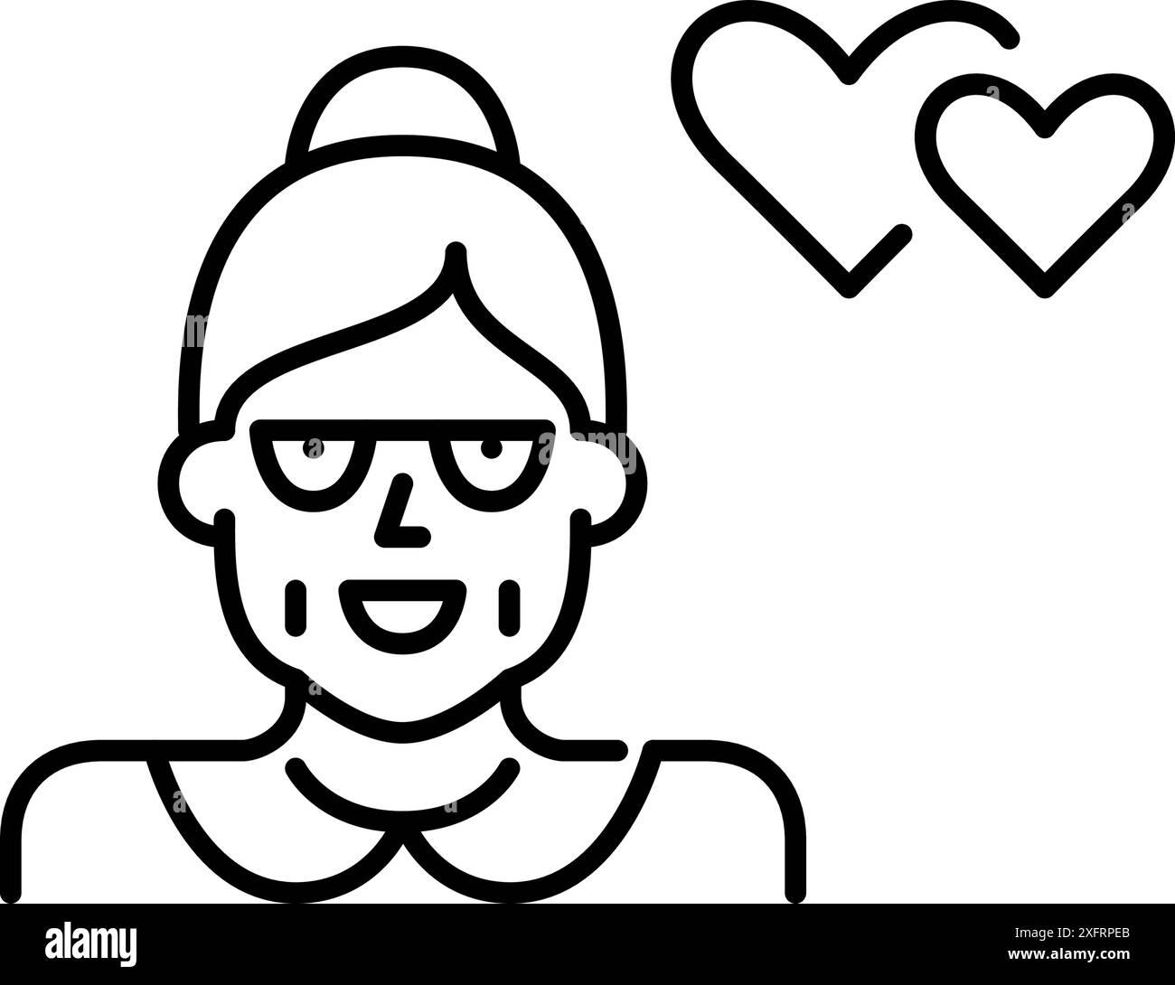 Donna anziana e cuori si intrecciano. Coltivare relazioni, supporto ed empatia negli ambienti di cura degli anziani. Pixel Perfect, icona traccia modificabile Illustrazione Vettoriale