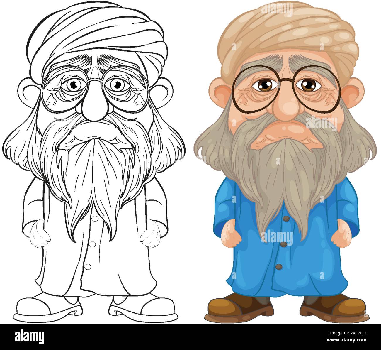 Cartoni animati uomo anziano con occhiali e turbante Illustrazione Vettoriale