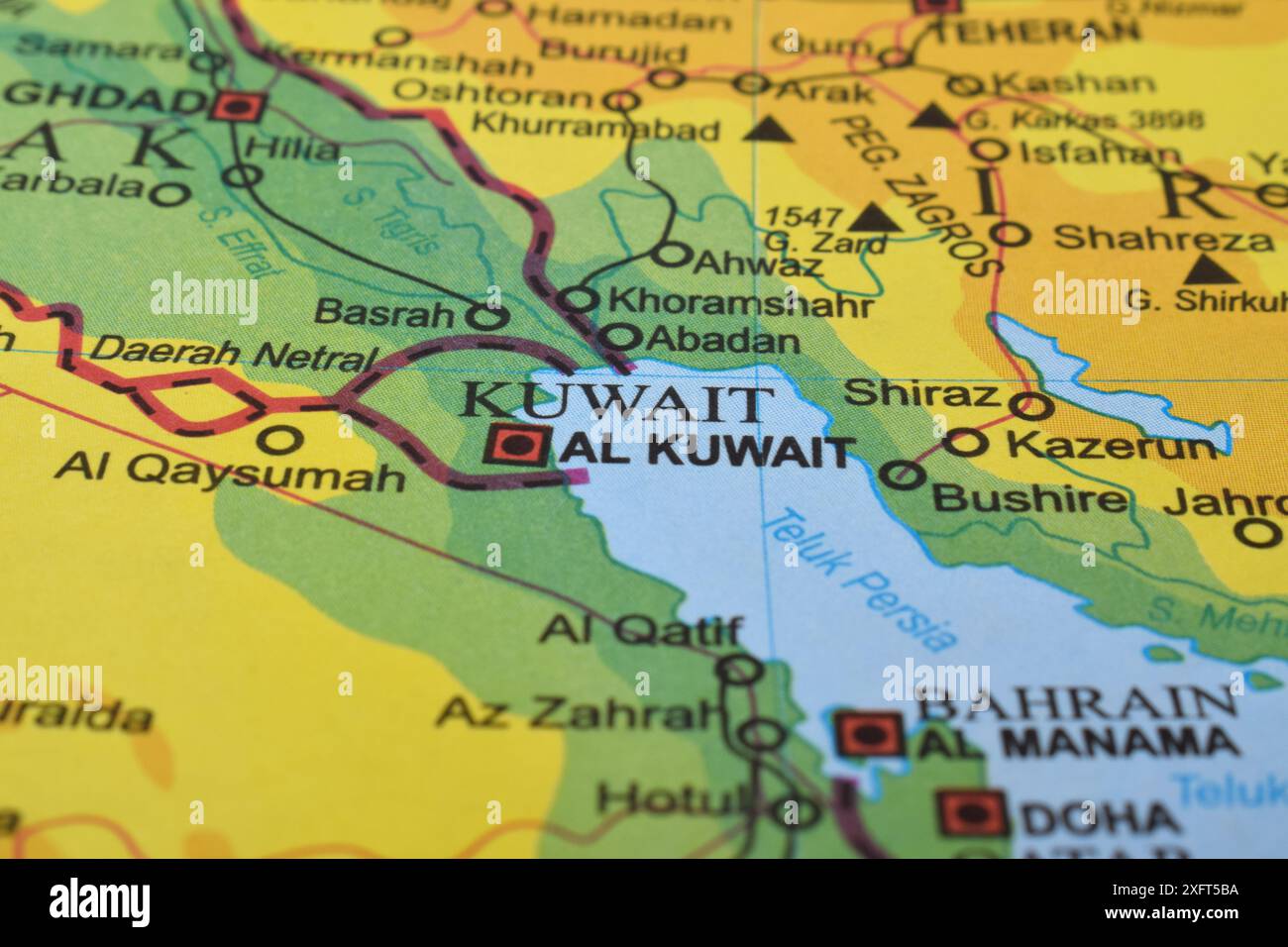 Kuwait of the World Map. Primo piano e messa a fuoco selettiva Foto Stock