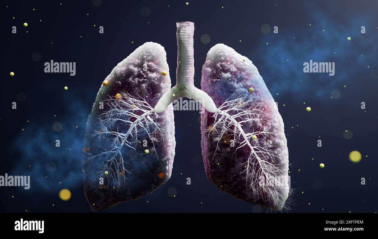 La mano del medico polmoni infetti concetto, tubercolosi presenza di infezione da micobatterio, tubercolosi batterica, cancro polmonare e malattia polmonare Foto Stock