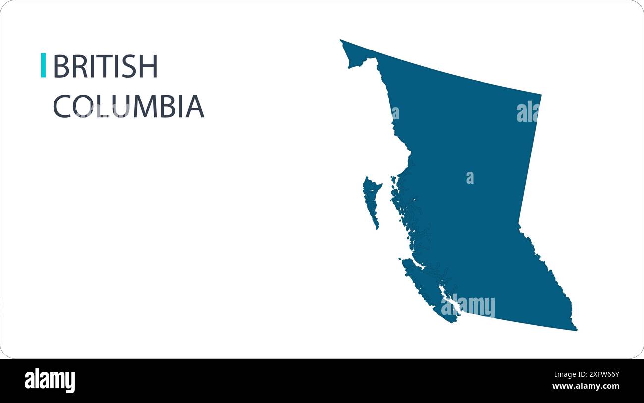 MAP of BRITISH COLUMBIA, Nord America, mappa isolata, che mostra i suoi stati e città, con nome, Mappa del mondo, vettore, EPS, governo, politica Illustrazione Vettoriale