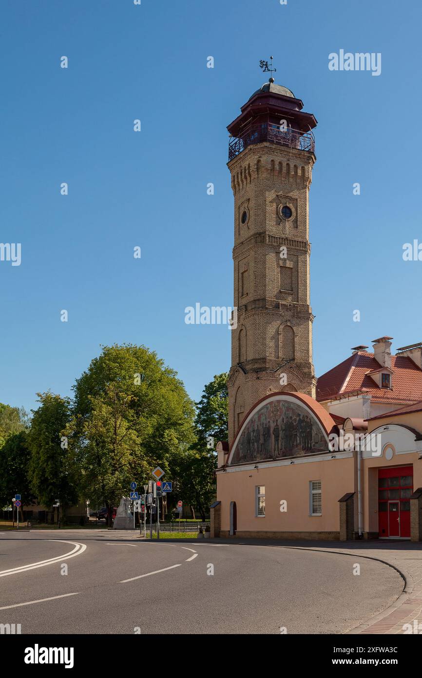 Un'antica torre del fuoco nella città di Grodno, Bielorussia. Foto Stock