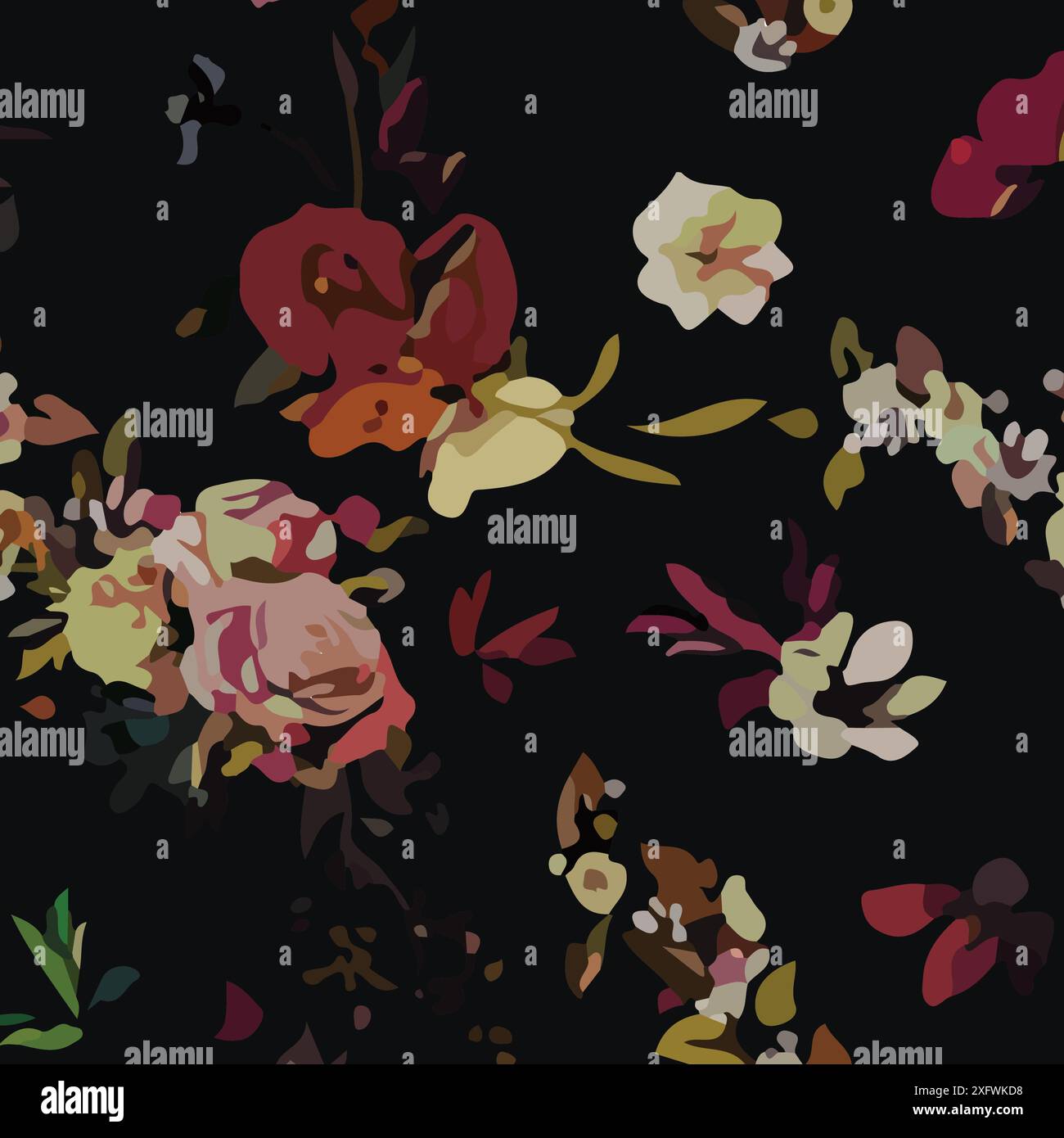 Fiori senza cuciture. illustrazione vettoriale. Fiori astratti, vettore floreale con foglie Illustrazione Vettoriale