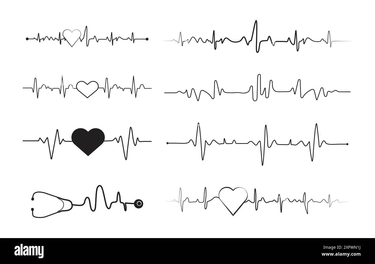 Silhouette heartbeat, silhouette heartbeat EKG, clipart Heartbeat Illustrazione Vettoriale