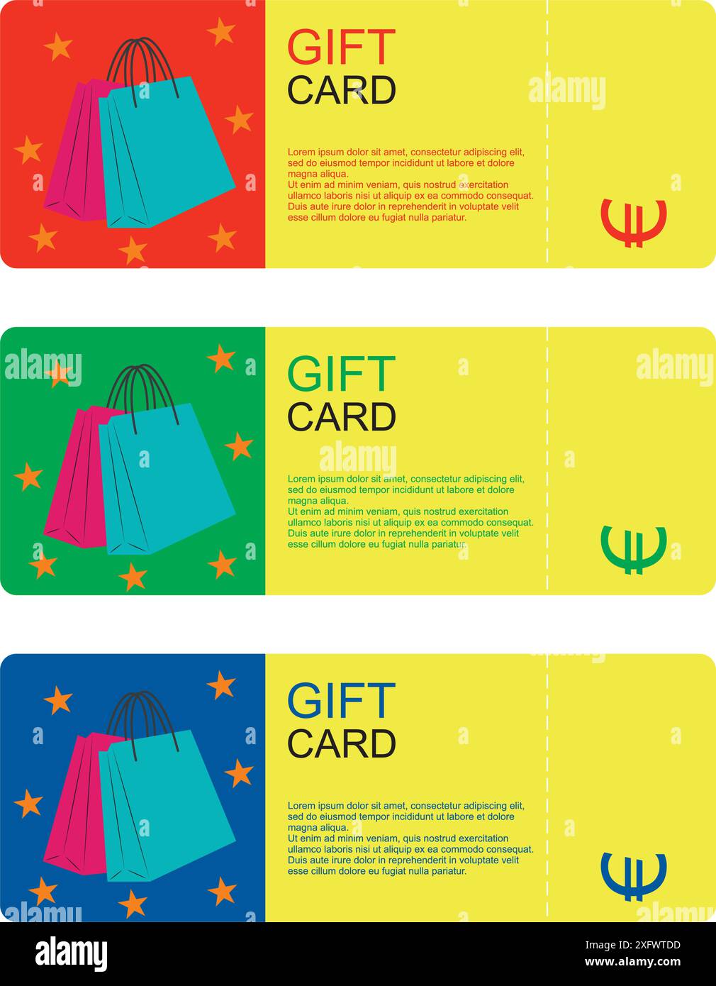 Carta regalo colorata con sacchetti della spesa, simbolo dell'euro e spazio per le copie Illustrazione Vettoriale