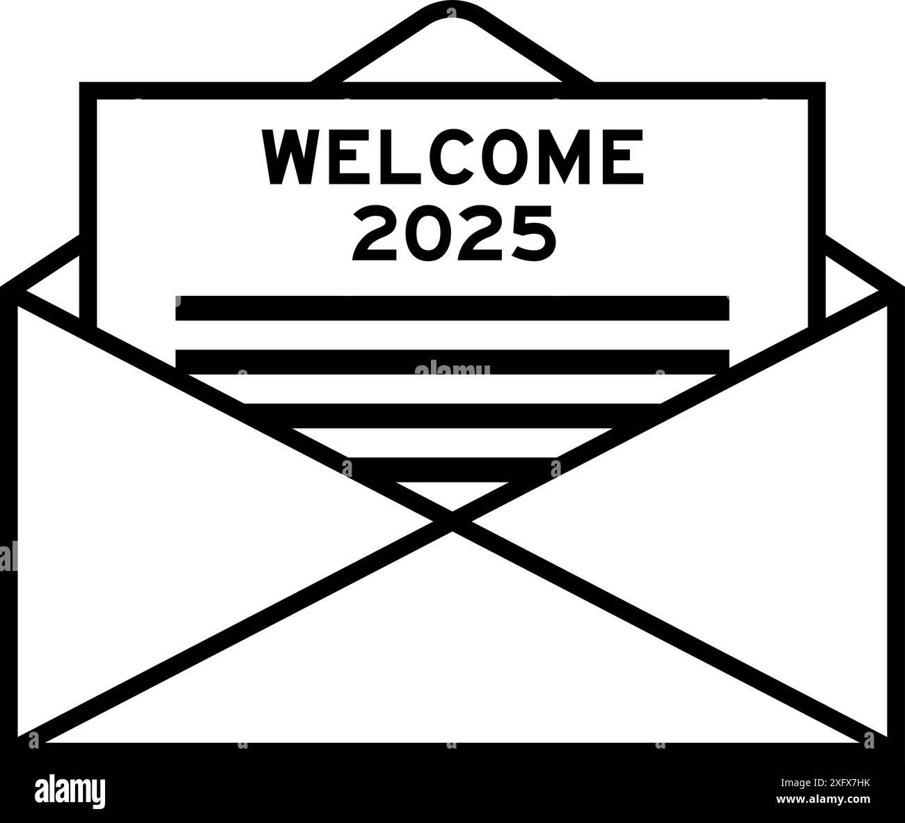 Busta e cartello con la scritta Welcome 2025 come titolo Illustrazione Vettoriale